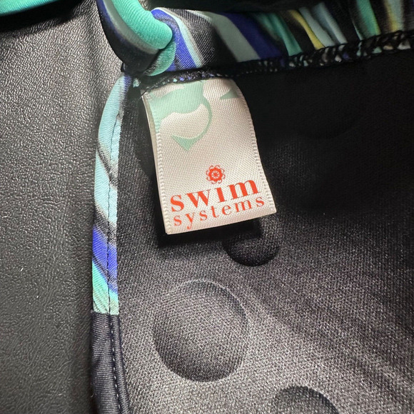 Swim Systems Ruffle Slide Push Up Triangle Swim Top Medium Green/Blue Black New - Picture 5 of 8